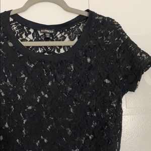 🌟Black Lace Short Sleeve Shirt - Express